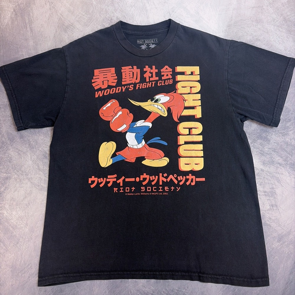 Riot Society Woody Woodpecker Fight Club Graphic T-Shirt Mens‎ Medium Black
